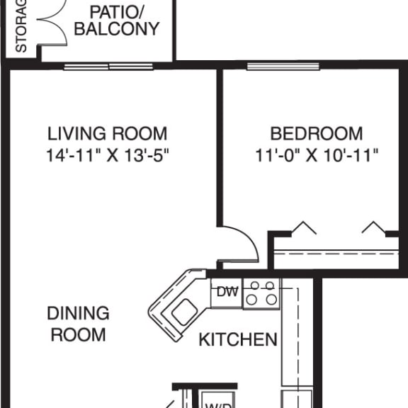 Thumbnail 2 of 10 Two bedroom floor plan at Emerald Park Apartments, Kalamazoo, Michigan