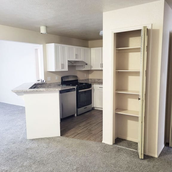 Thumbnail 6 of 10 an upgraded kitchen with stainless steel appliances at Emerald Park Apartments in Kalamazoo, MI