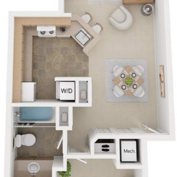 Thumbnail 1 of 11 One Bedroom One Bath 3D Floor plan at Emerald Park Apartments, Kalamazoo, Michigan