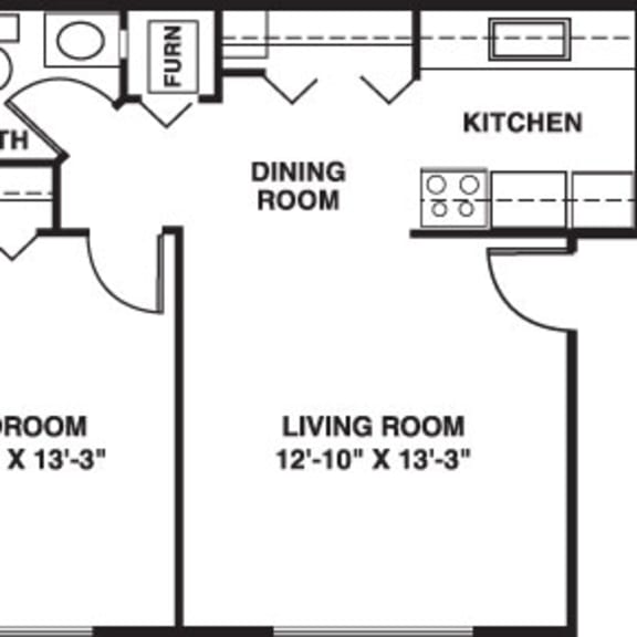 Thumbnail 2 of 17 One bedroom floor plan at Fairlane Apartments in MI 49037