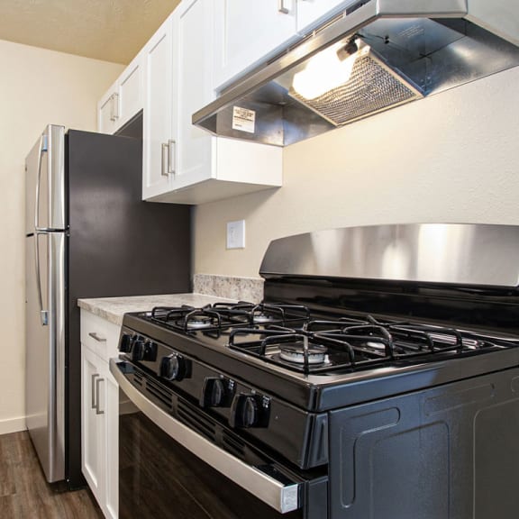 Thumbnail 7 of 13 a kitchen with stainless steel appliances at Old Farm Apartments, Elkhart, 46517