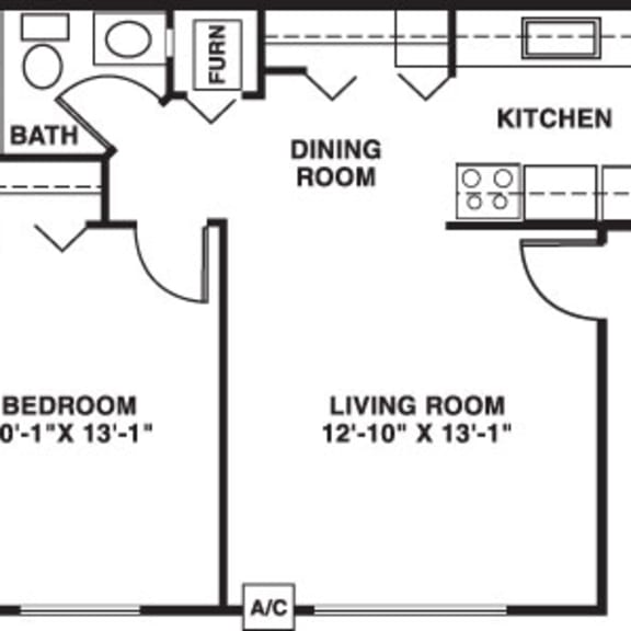 Thumbnail 2 of 13 One bedroom 2D floor plan at Old Farm Apartments, Elkhart, IN, 46517