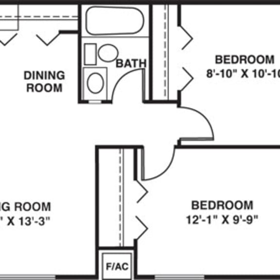 Thumbnail 2 of 13 Two bedroom 2D floor plan at Old Farm Apartments, Elkhart, IN, 46517