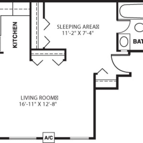 Thumbnail 2 of 12 Studio 2D floor plan at Old Farm Apartments, Elkhart, IN, 46517