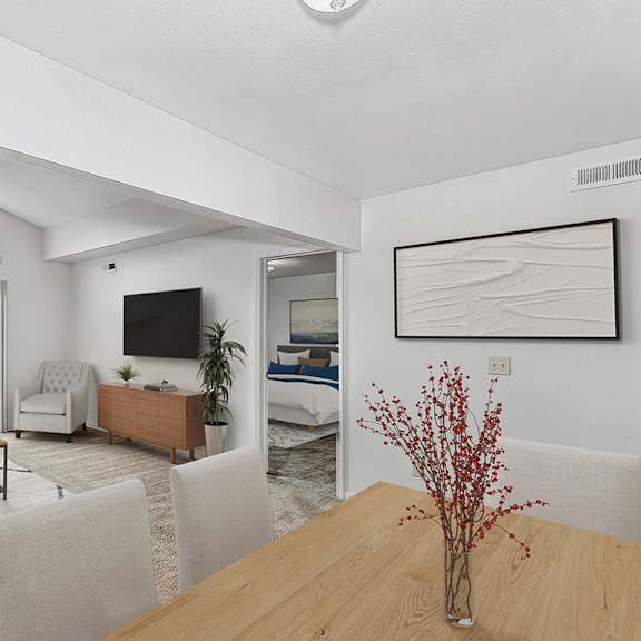 Thumbnail 3 of 18 a living room with a cathedral ceiling at Fieldstream Apartment Homes in Ankeny, IA