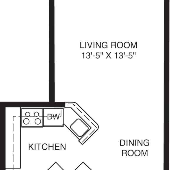 Thumbnail 2 of 8 One bedroom floor plan at Foxwood and The Hermitage, Portage, MI, 49024