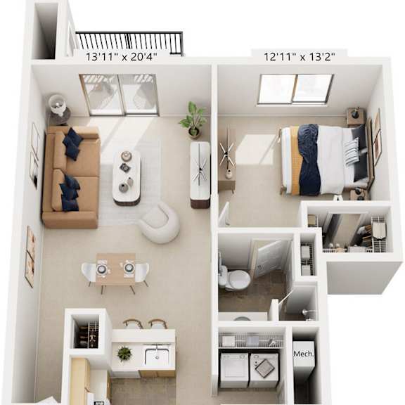 Thumbnail 1 of 12 Two Bedroom Two Bath 3D Floor plan at Foxwood and The Hermitage, Portage, MI