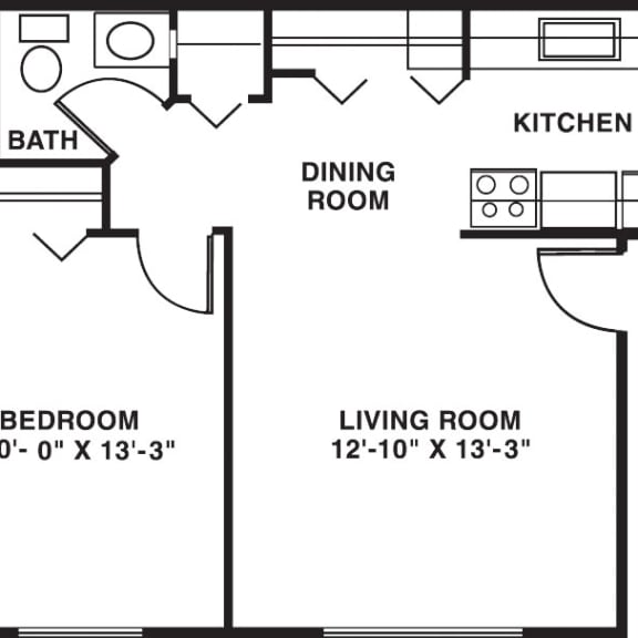 Thumbnail 2 of 14 One bedroom floor plan at Glen Oaks Apartments, Michigan