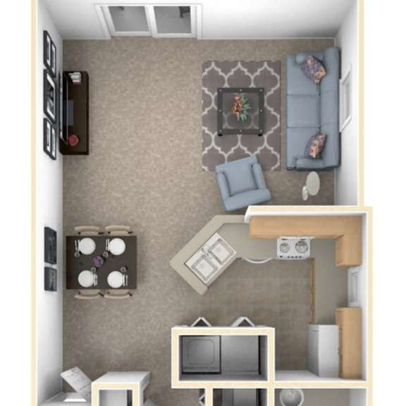 Thumbnail 1 of 8 One Bedroom End GR Floorplan at Gull Prairie/Gull Run Apartments and Townhomes, Kalamazoo, 49048