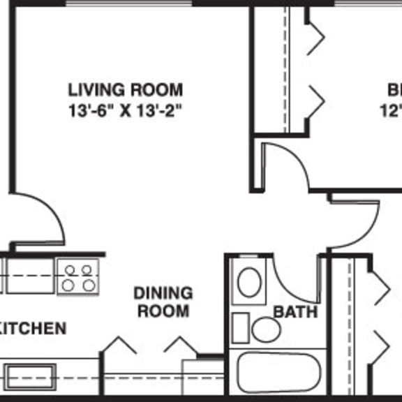Thumbnail 2 of 9 Two bedroom floor plan at Granada Apartments, Jackson, Michigan