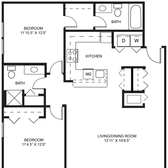 Thumbnail 2 of 12 Grand two bedroom 2D floor plan at Meadowbrooke Apartment Homes in Grand Rapids, MI 49512