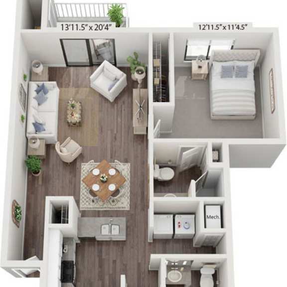 Thumbnail 1 of 14 Renovated Two Bedroom Two Bath 3D Floor Plan at Green Ridge Apartments, Grand Rapids, 49544