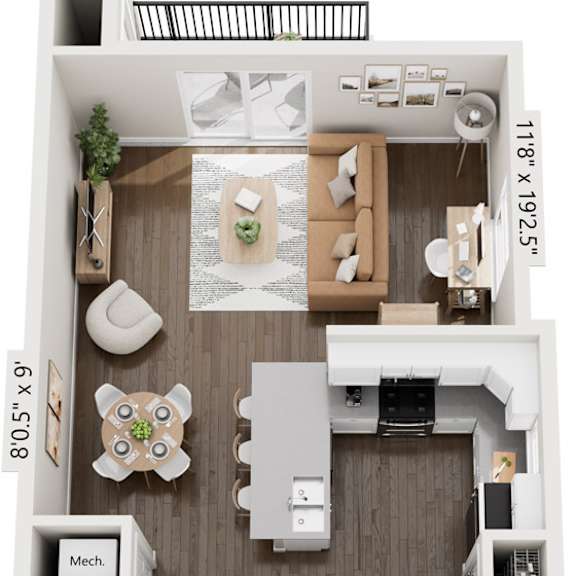 Thumbnail 1 of 13 1 Bed 1 Bath 3D Floor Plan at The Grove Apartment Homes, Lincoln