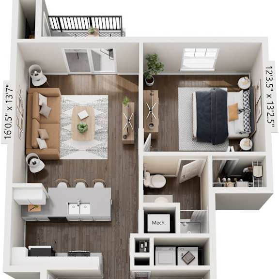 Thumbnail 1 of 14 2 Bedroom 3D Floor Plan at The Grove Apartment Homes, Nebraska