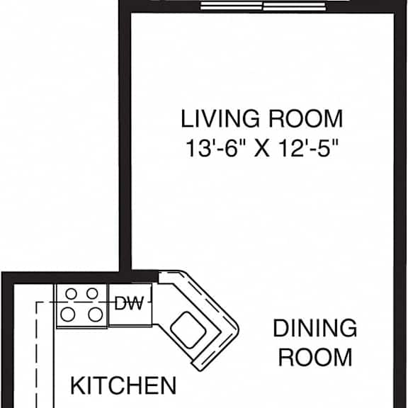 Thumbnail 2 of 5 One bedroom Traditional GR floor plan at Gull Prairie/Gull Run Apartments and Townhomes, Kalamazoo, 49048