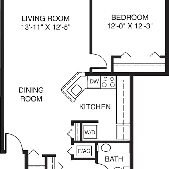 Thumbnail 2 of 6 Two bedroom traditional GR floor plan at Gull Prairie/Gull Run Apartments and Townhomes, Kalamazoo, 49048