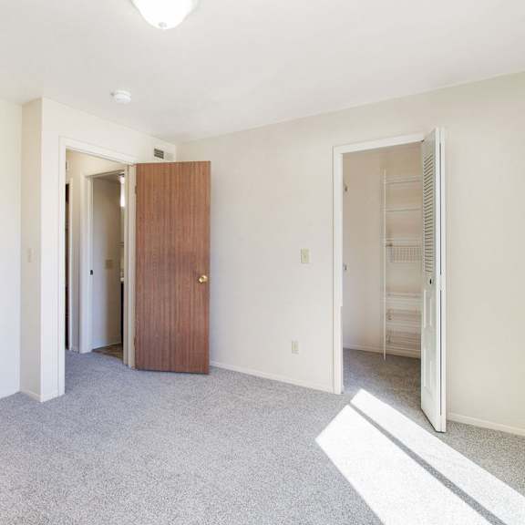 Thumbnail 7 of 7 A bedroom with a walk-in closet with wardrobe organizers at Gull Prairie/Gull Run Apartments and Townhomes, Michigan, 49048
