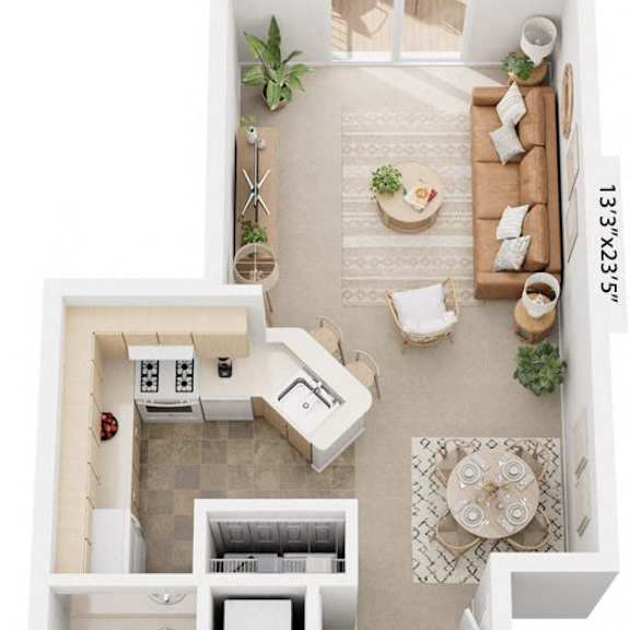 Thumbnail 1 of 13 One Bedroom One Bath Floorplan at Gull Prairie/Gull Run Apartments and Townhomes, Kalamazoo, MI, 49048