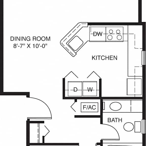 Thumbnail 2 of 8 One bedroom end floor plan at Gull Prairie/Gull Run Apartments and Townhomes, Kalamazoo, 49048