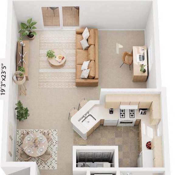Thumbnail 1 of 8 One Bedroom End Floorplan at Gull Prairie/Gull Run Apartments and Townhomes, Kalamazoo, MI