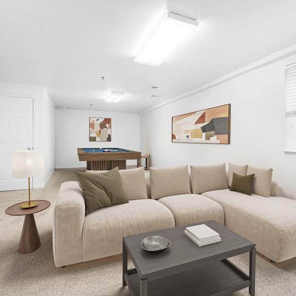 Thumbnail 9 of 9 A finished basement recreation room at Gull Prairie/Gull Run Apartments and Townhomes, Michigan