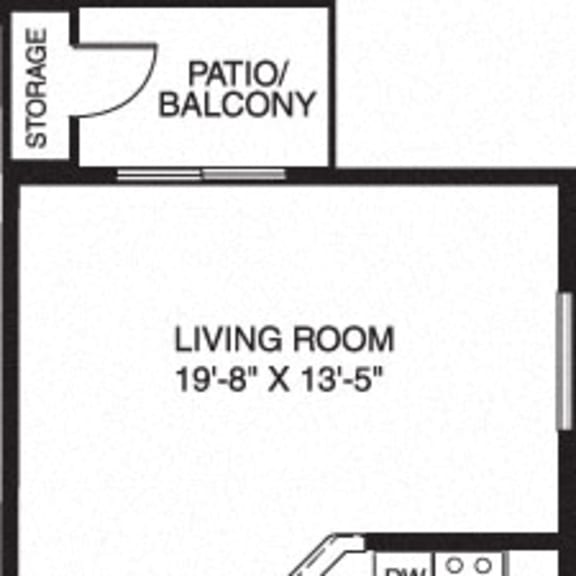 Thumbnail 2 of 13 One bedroom end floor plan at Glenn Valley Apartments, Battle Creek, Michigan