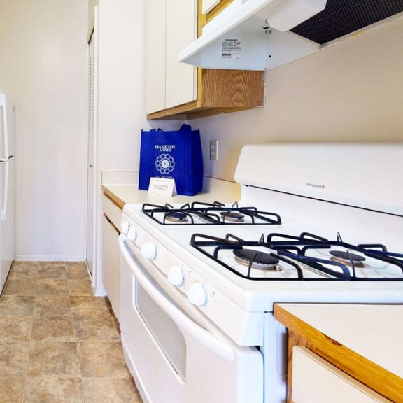 Thumbnail 9 of 14 a kitchen with a stove and a sink and a refrigerator at Hampton Lakes Apartments in Walker, MI 49534