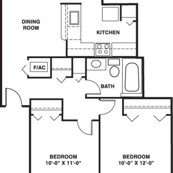 Thumbnail 2 of 15 Two bedroom 2D floor plan at Hampton Lakes Apartments, Michigan, 49534