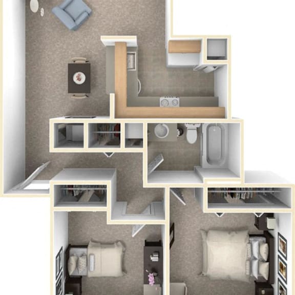 Thumbnail 1 of 15 Two Bedroom One Bath Floorplan at Hampton Lakes Apartments, Walker