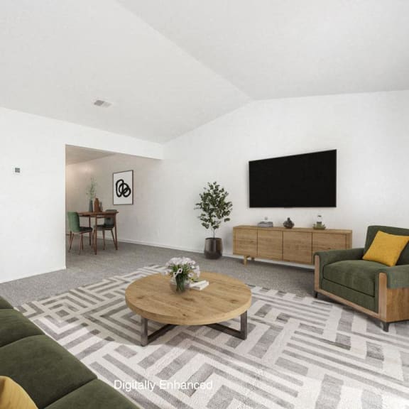 Thumbnail 3 of 14 second floor living room with a cathedral ceiling at Hampton Lakes Apartments, Michigan, 49534