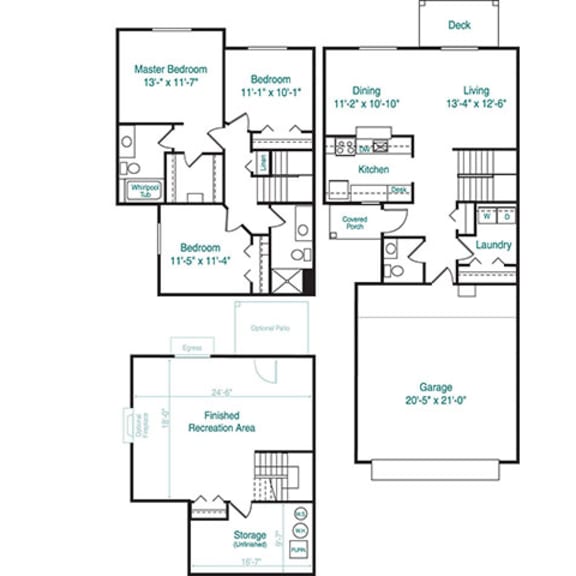 Thumbnail 2 of 15 Three bedroom two story floor plan at Foxwood and The Hermitage, Portage, MI, 49024