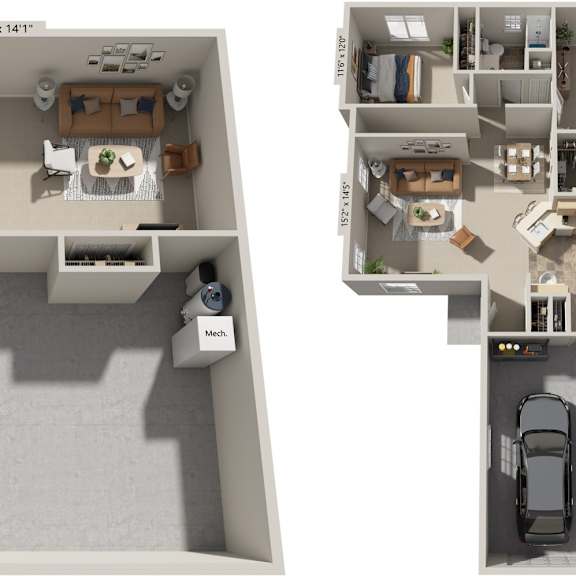 Thumbnail 1 of 12 Two bedroom two bath ranch 3D floor plan at Foxwood and The Hermitage, Portage, 49024