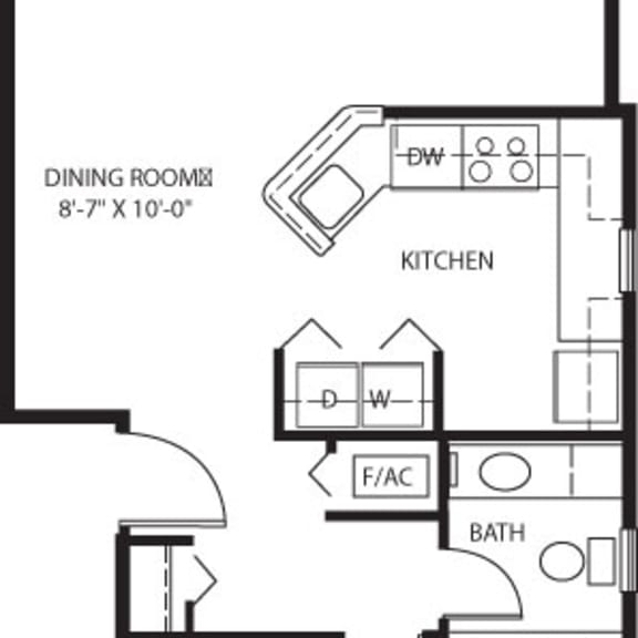 Thumbnail 2 of 6 One bedroom end 2D floor plan at The Highlands Apartments, Elkhart, Indiana