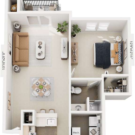 Thumbnail 1 of 9 Traditional Two Bedroom 3D floor plan at The Highlands Apartments, Elkhart