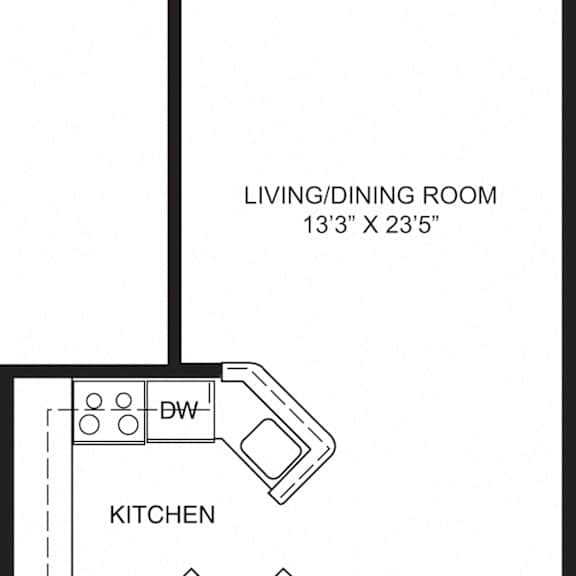 Thumbnail 2 of 13 One bedroom 2D floor plan at Hunters Pond Apartment Homes, Champaign, IL, 61820