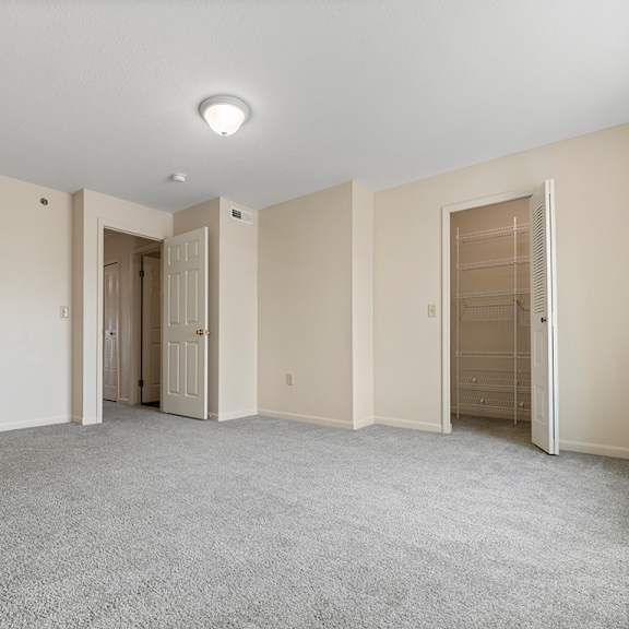 Thumbnail 15 of 18 A large empty bedroom with a walk-in closet at Hunters Pond Apartment Homes, Champaign, IL, 61820