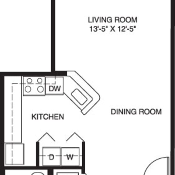 Thumbnail 2 of 10 One bedroom 2D floor plan at Hurwich Farms Apartments, South Bend