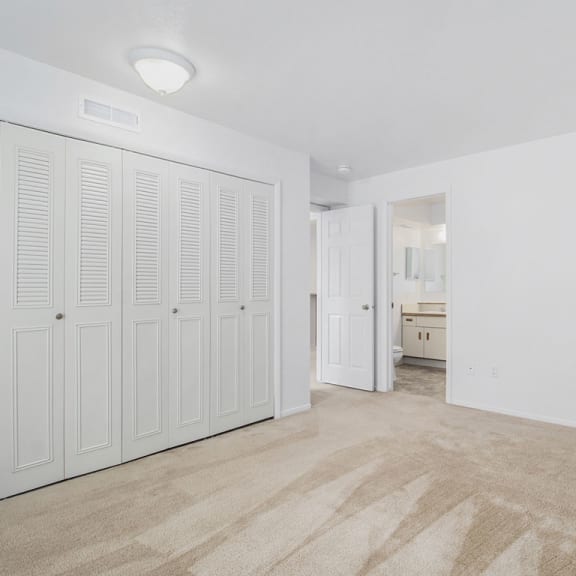 Thumbnail 16 of 17 Bedroom with large closets and a bathroom at Hurwich Farms Apartments, South Bend, IN