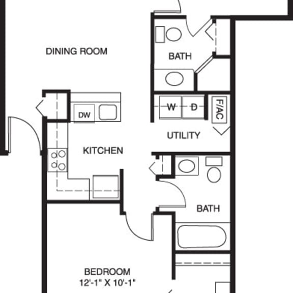 Thumbnail 2 of 17 Two bedroom 2D floor plan at Hurwich Farms Apartments, South Bend