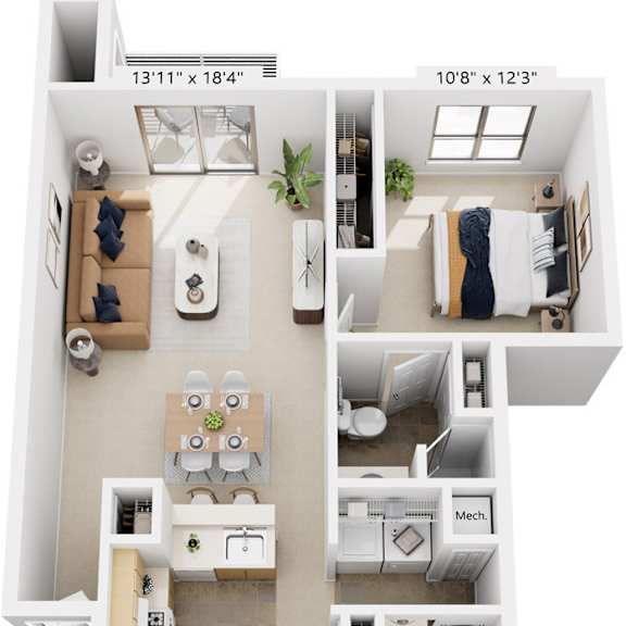 Thumbnail 1 of 16 Two Bedroom, Two Bath 3D Floor Plan at Indian Lakes Apartments, Mishawaka, IN, 46545