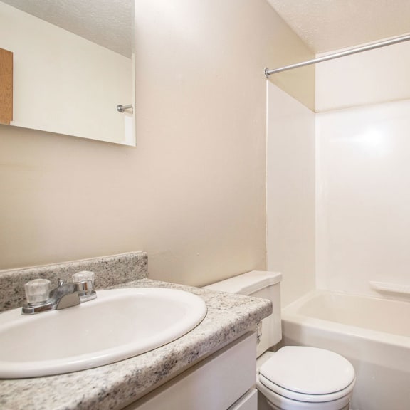 Thumbnail 8 of 10 An upgraded bathroom at Irish Hills Apartments, South Bend, IN