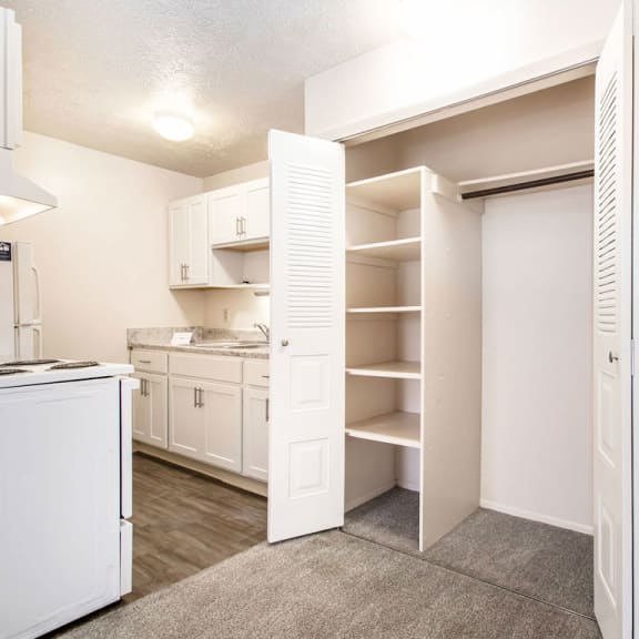 Thumbnail 4 of 10 A large closet with shelving at Irish Hills Apartments, Indiana