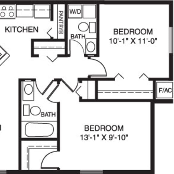 Thumbnail 2 of 7 Two bedroom seville 2D floor plan at Irish Hills Apartments, South Bend, Indiana