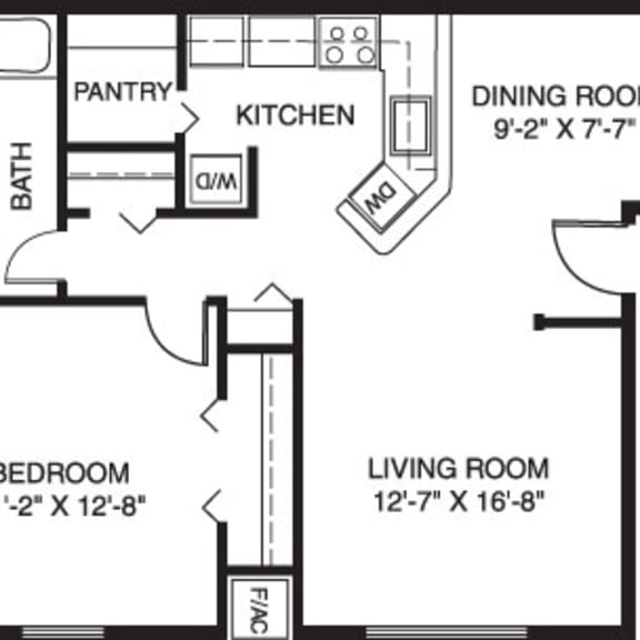 Thumbnail 2 of 5 One bedroom seville 2D floor plan at Irish Hills Apartments, South Bend, Indiana