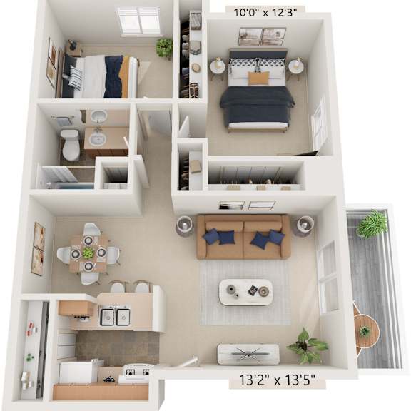 Thumbnail 1 of 14 Classic Two Bedroom 3D Floor Plan at Irish Hills Apartments, South Bend, 46614