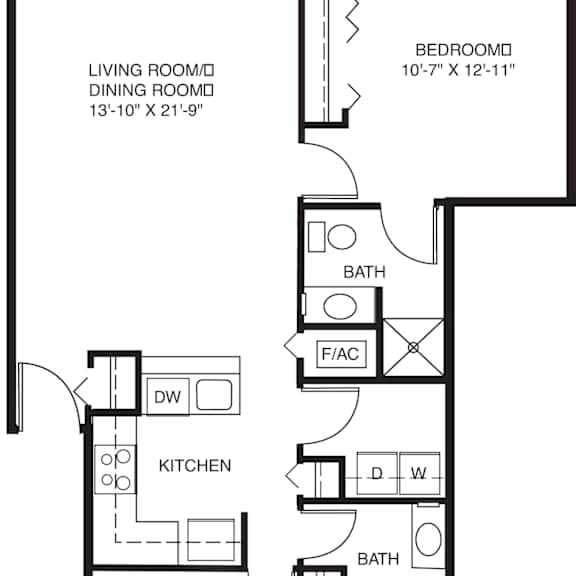 Thumbnail 2 of 12 Two bedroom 2D floor plan at Liberty Mills Apartments, Fort Wayne, Indiana