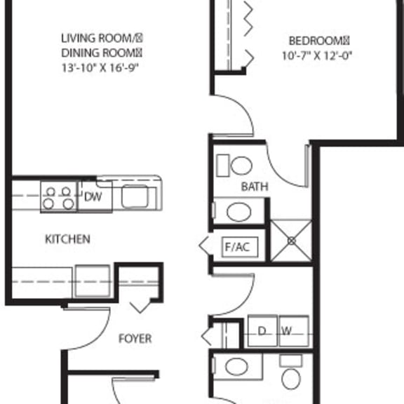 Thumbnail 2 of 12 Two bedroom 2D floor plan at Liberty Mills Apartments, Fort Wayne, Indiana