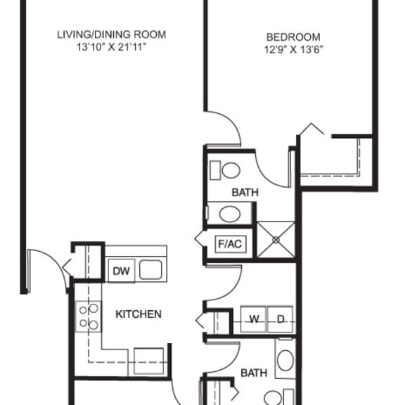 Thumbnail 2 of 13 Two bedroom 2D floor plan at Limestone Creek Apartment Homes, Alabama