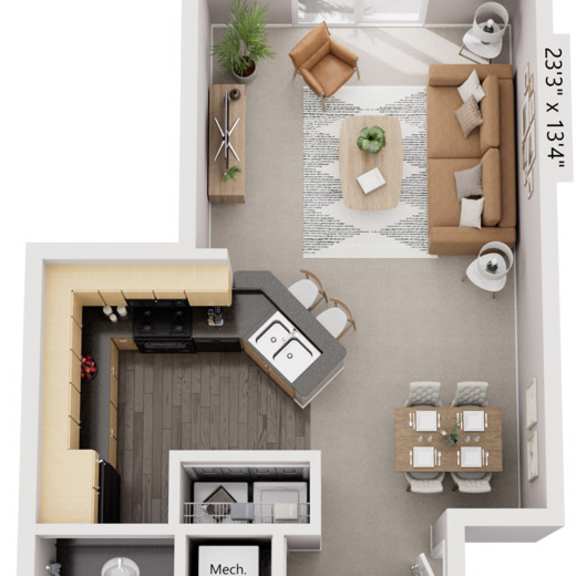 Thumbnail 1 of 8 Traditional One Bedroom 3D Floor Plan at Lynbrook Apartment Homes and Townhomes, Elkhorn, NE, 68022