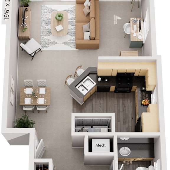 Thumbnail 1 of 15 One Bedroom End 3D Floor Plan at Lynbrook Apartment Homes and Townhomes, Elkhorn
